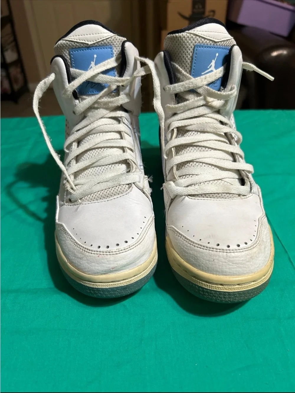 Jordan High Top Sneakers - White with Light Blue Accents